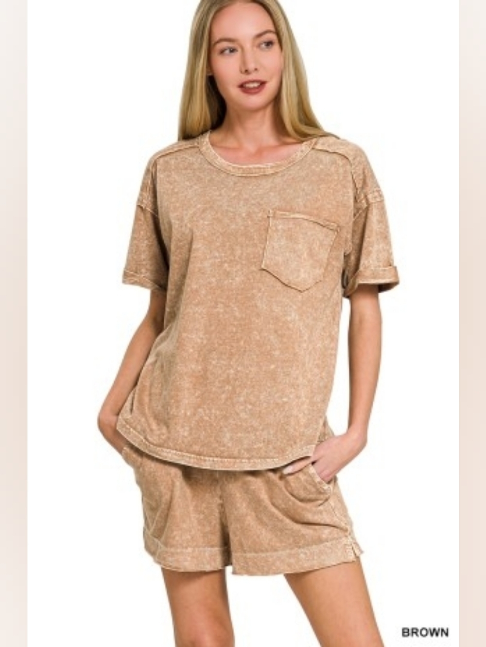 Zenana Halo Snow Washed Exposed Seam Top & Shorts Set- Sensory- Friendly